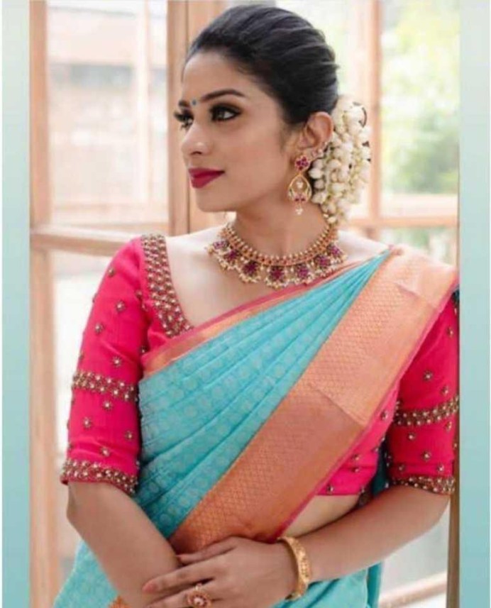Blue Art Silk Saree Jacquard New Sari Blouse Wedding Traditional Festival Wear