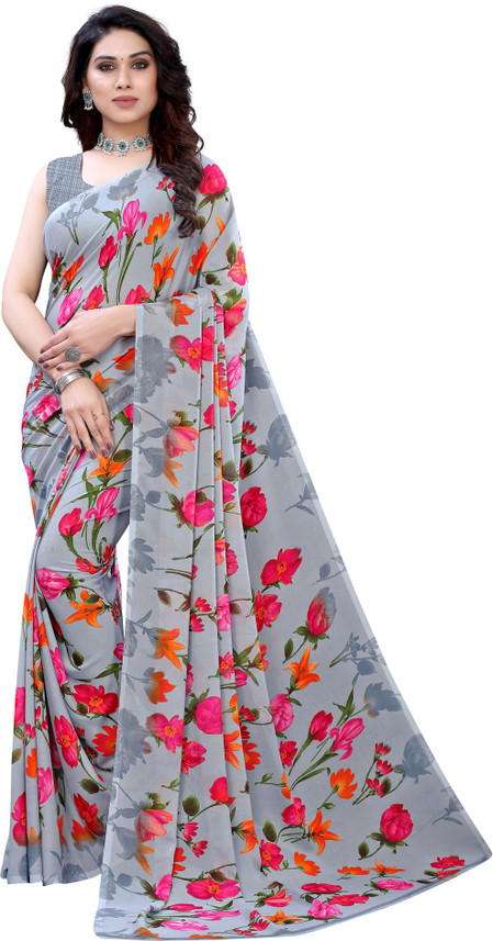 Printed Bollywood Georgette Grey Sarees 