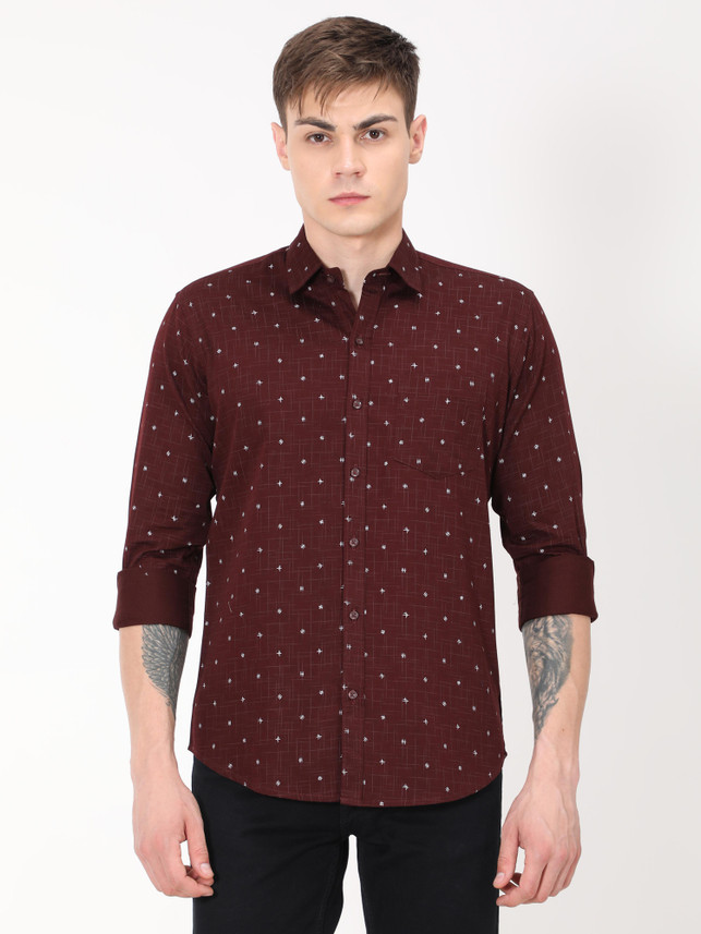 Buy platypuss Men Printed Casual Maroon 
