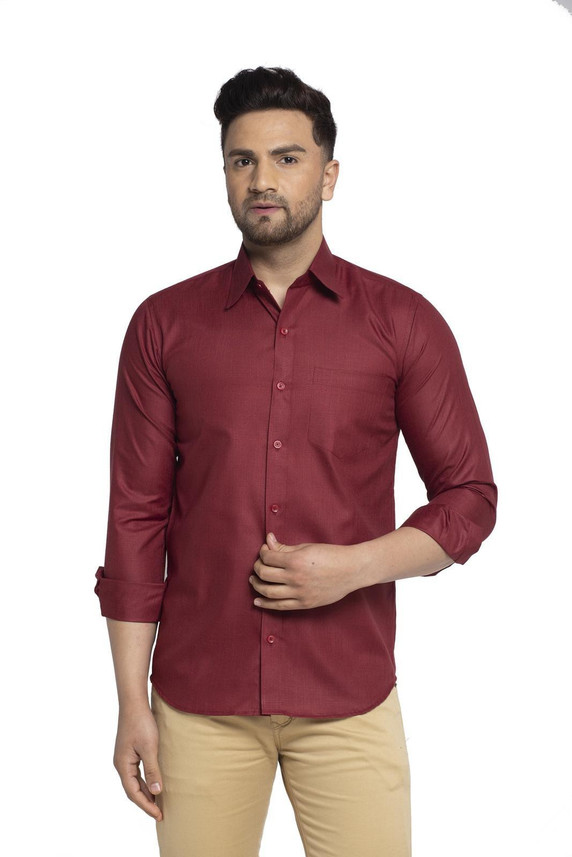 Men Solid Casual Maroon Shirt 