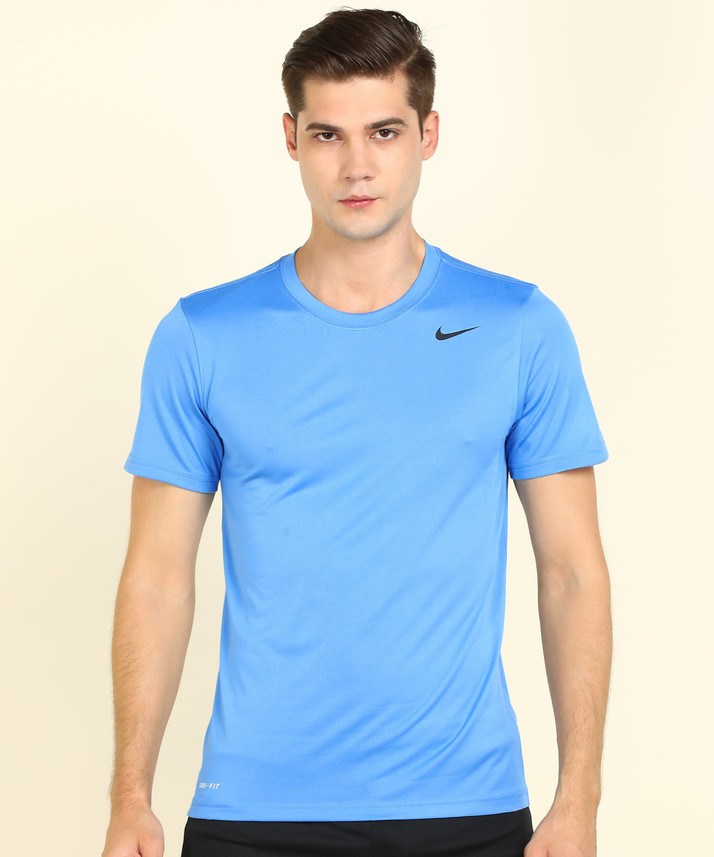 NIKE Solid Men Round Neck Blue T-Shirt 