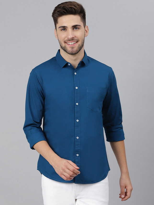 Dennis Lingo Men Solid Casual Blue 