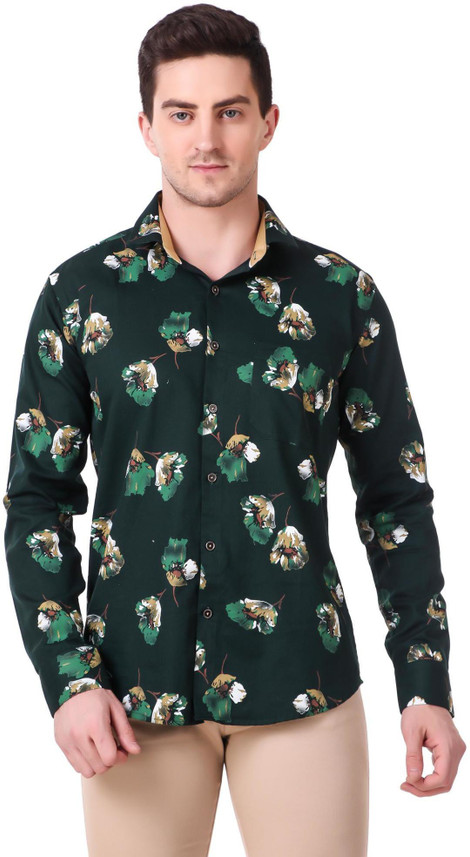 DESIGN UP Men Printed Casual Dark Green 