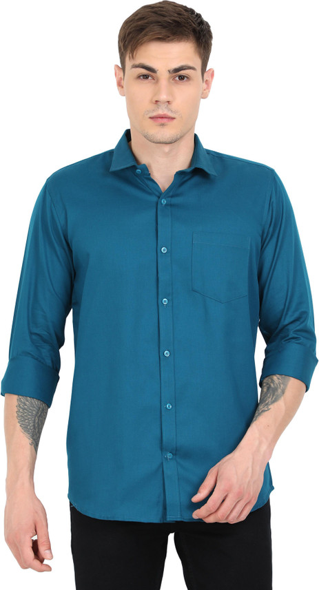 platypuss Men Solid Casual Blue Shirt 