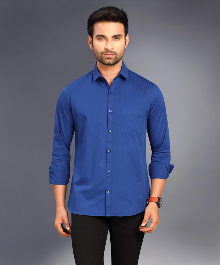 UNITED CLUB Men Solid Casual Blue Shirt 