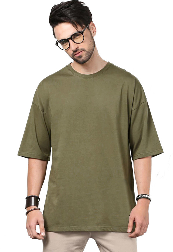 FOOTROO Solid Men Round Neck Dark Green 