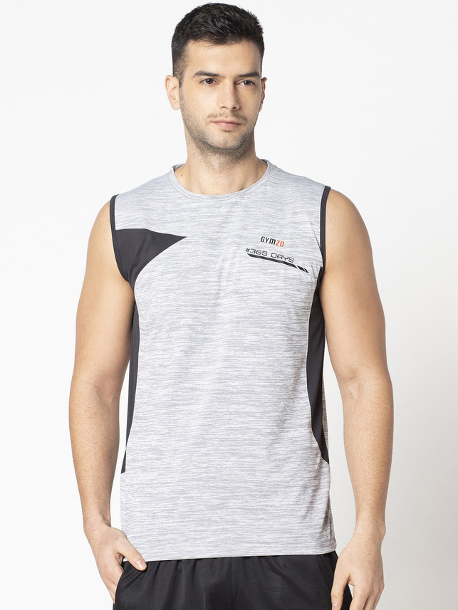 GYMZO Self Design Men Round Neck Grey T 