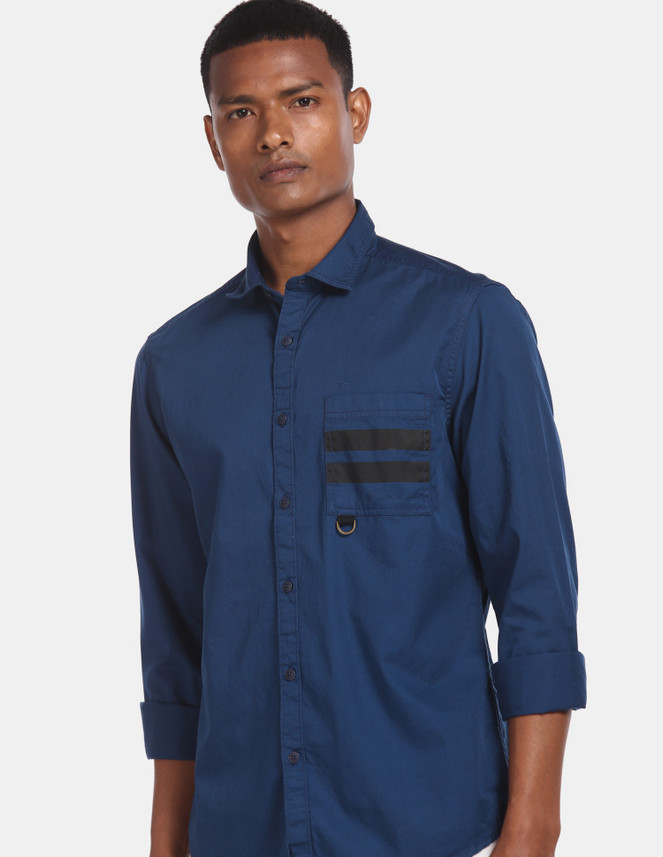 FLYING MACHINE Men Solid Casual Blue 