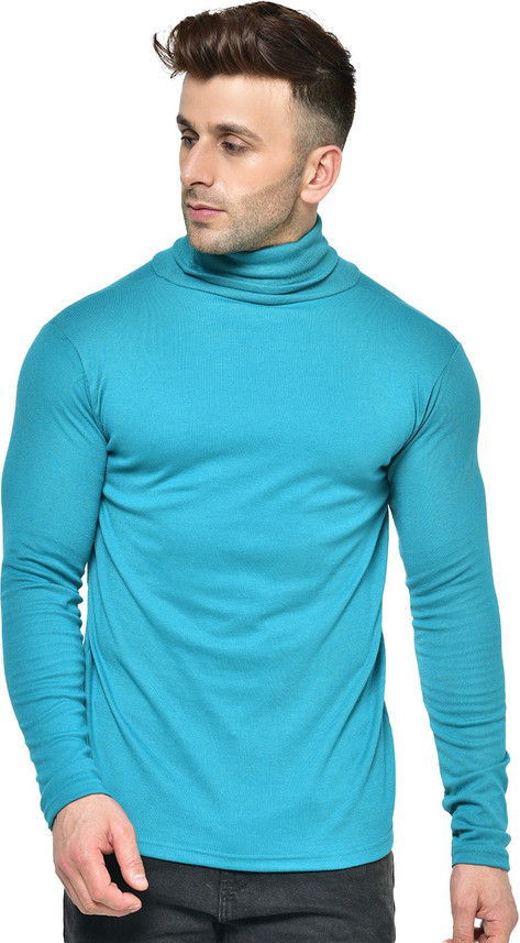 Buy CHKOKKO Solid Men High Neck Green T 