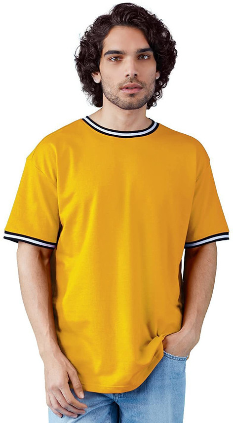 Solid Men Round Neck Yellow T-Shirt 