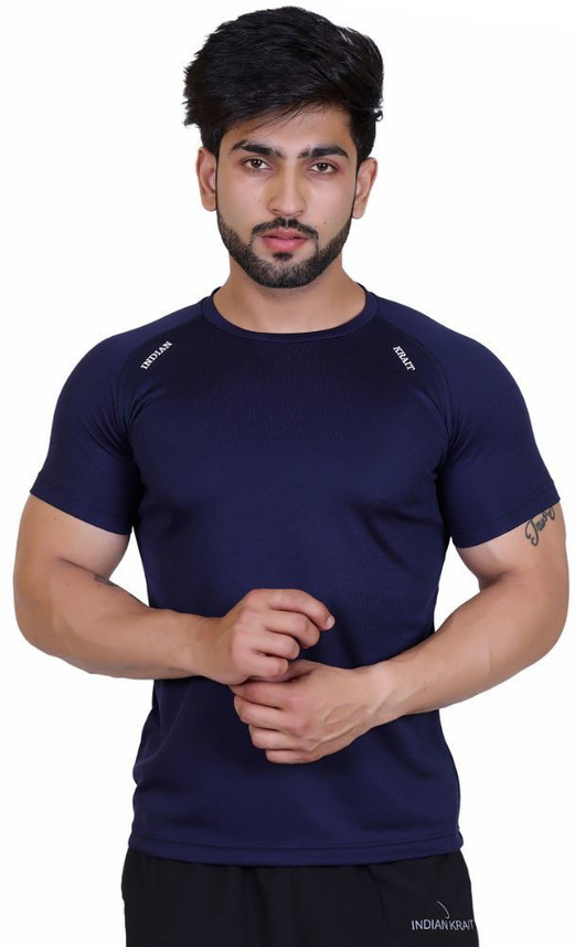 indian krait Solid Men Round Neck Blue 