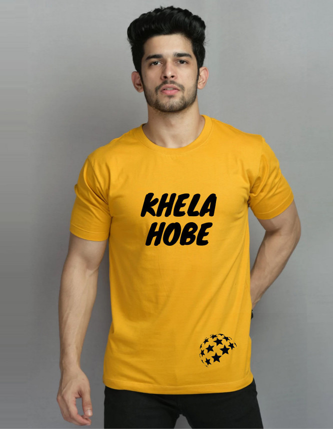 RZOO Typography Men Round Neck Yellow T 