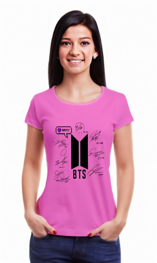 Printed Women Round Neck Pink T-Shirt 