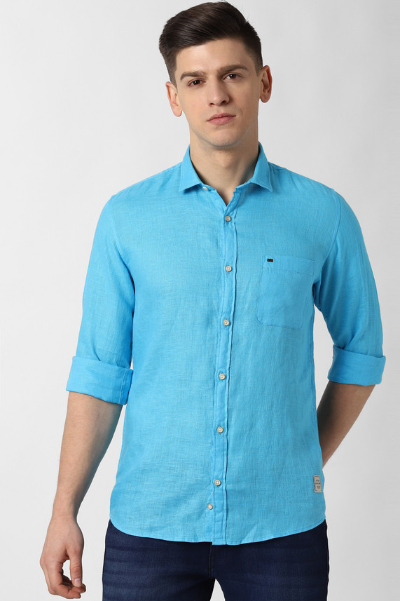 peter england men solid casual blue shirt
