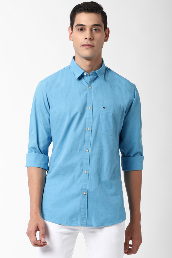 peter england men solid casual blue shirt