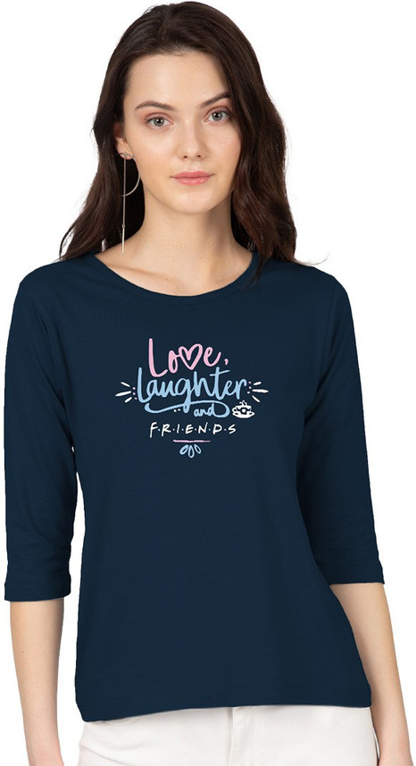 BEWAKOOF Printed Women Round Neck Blue 
