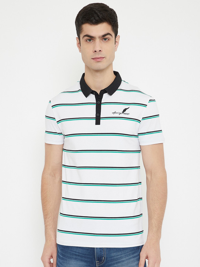 DUKE Striped Men Polo Neck White T 