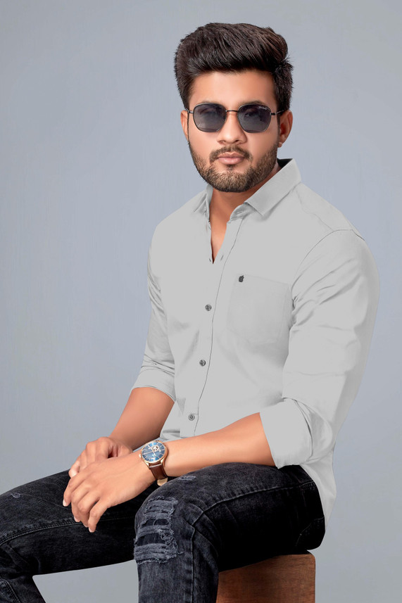 DARKMODE Men Solid Casual Grey Shirt 