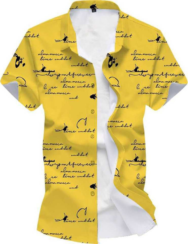 om fashoinst Men Printed Casual Yellow 