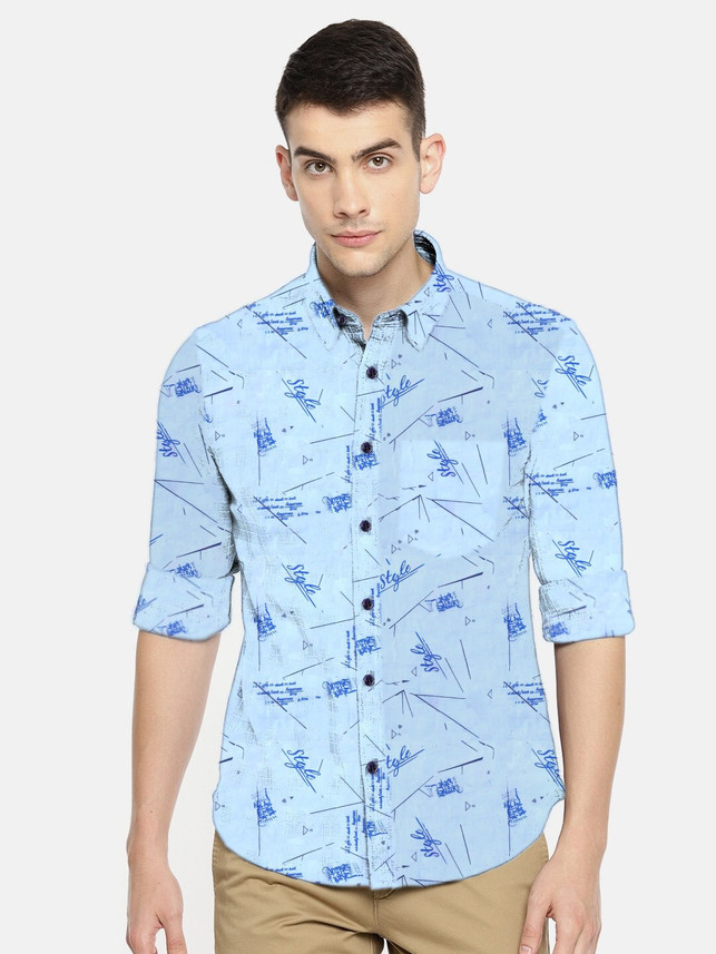 Cavenders Men Printed Casual Blue Shirt 