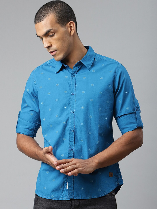 Roadster Men Printed Casual Blue Shirt 