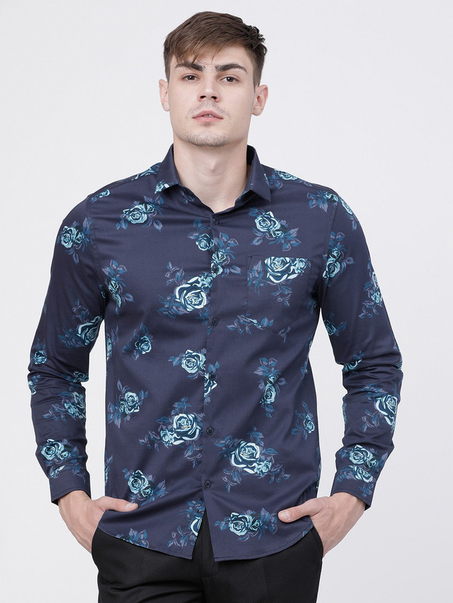 HIGHLANDER Men Floral Print Casual Blue 