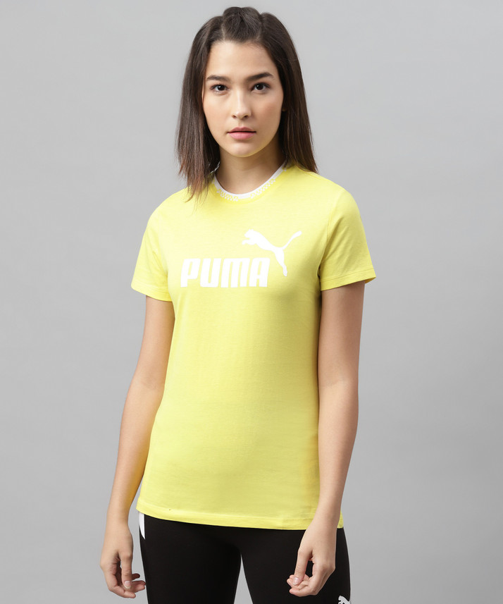 PUMA Printed Women Round Neck Yellow T 