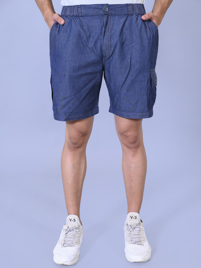 Embroidered Men Light Blue Denim Shorts 