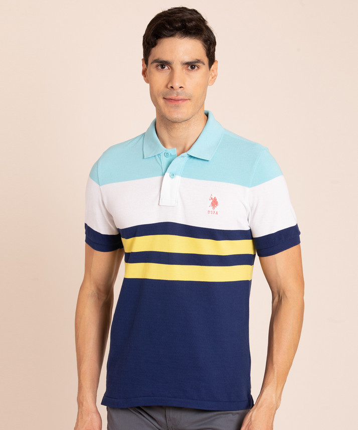 POLO ASSN. Striped Men Polo Neck Blue 