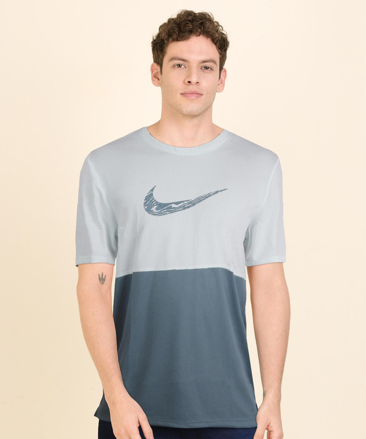 NIKE Color Block Men Round Neck Green T 