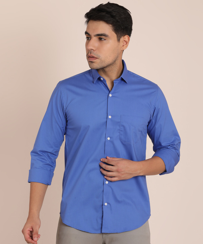 peter england men solid casual blue shirt