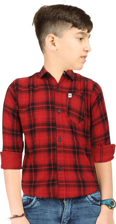 AIDAN PAUL Boys Checkered Casual Red 