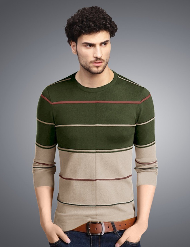Eyebogler Striped Men Round Neck 