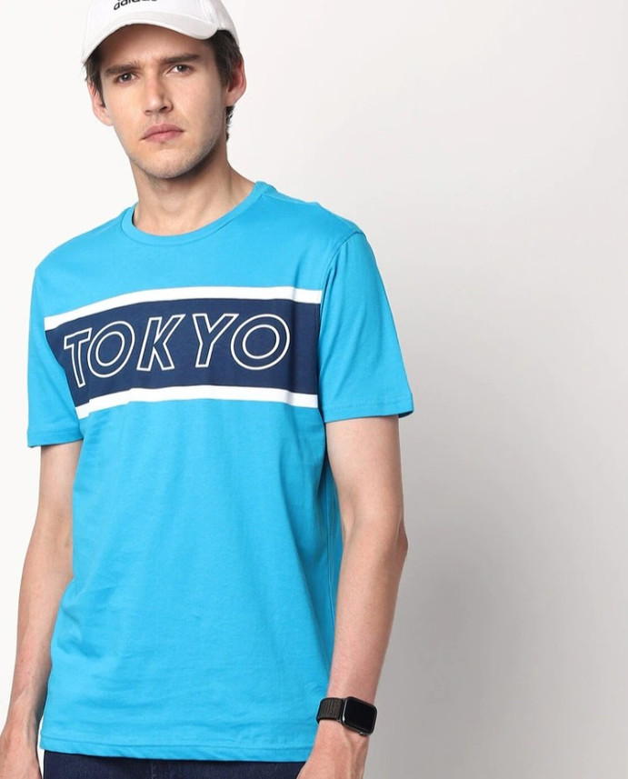 dnmx Printed Men Round Neck Light Blue 