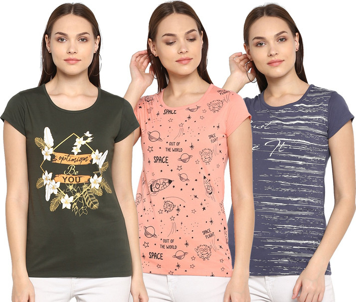 MODEVE Printed Women Round Neck Green 