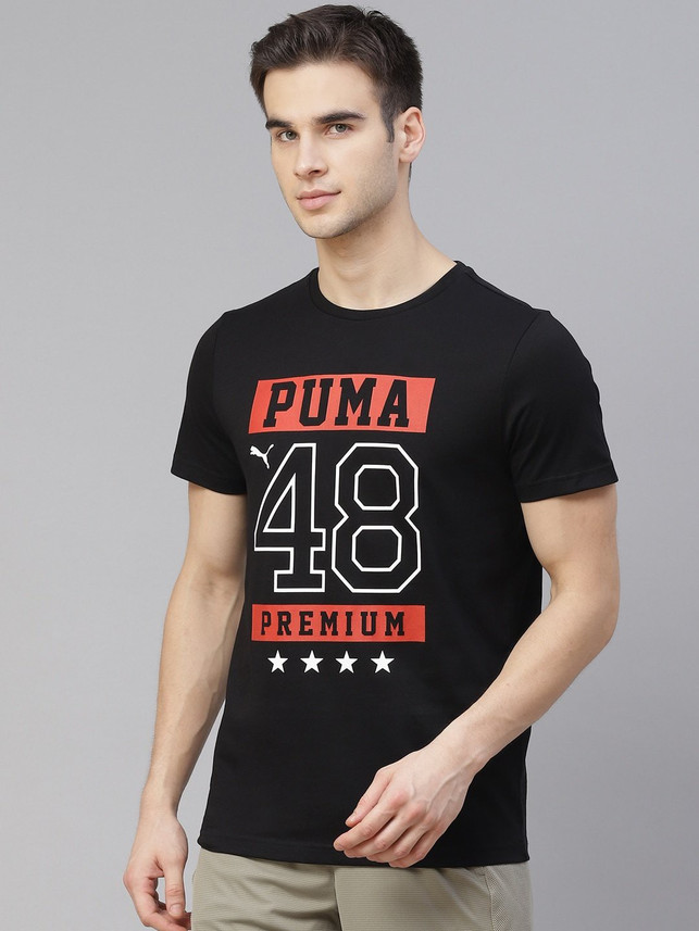 PUMA Printed Men Round Neck Black T 