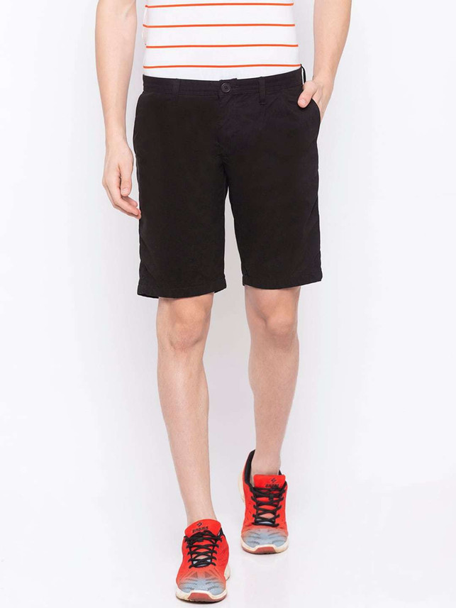 Spykar Solid Men Black Chino Shorts 