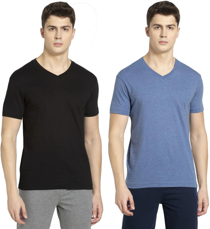 JOCKEY Solid Men V Neck Black, Blue T 