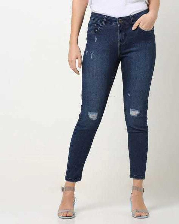 Buy dnmx Slim Women Dark Blue Jeans 