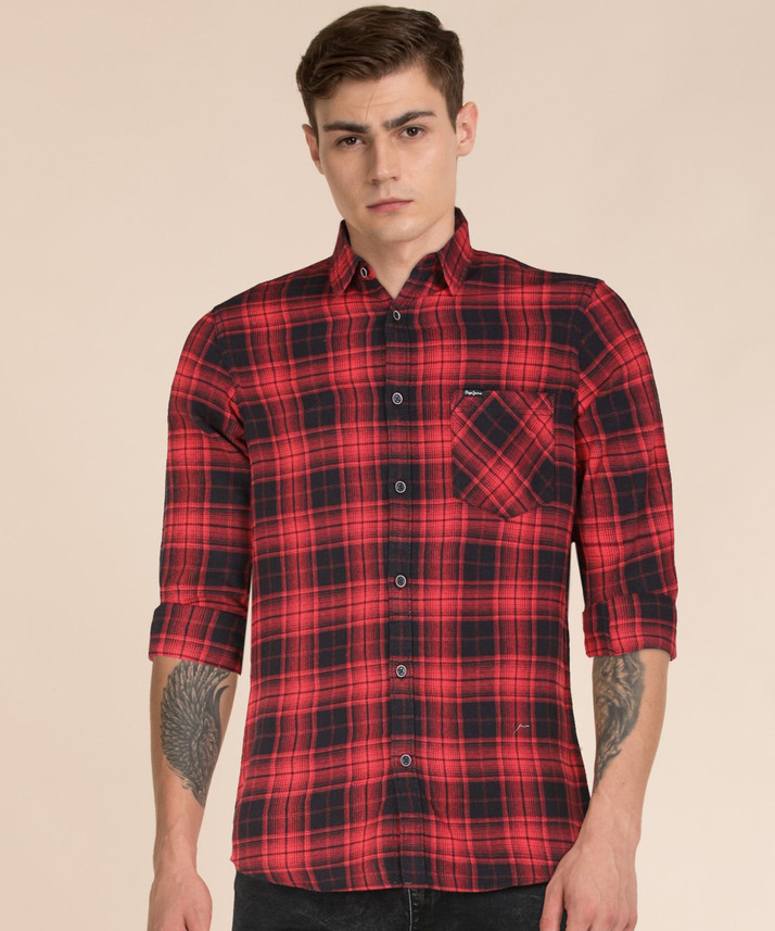 Pepe Jeans Men Checkered Casual Red 