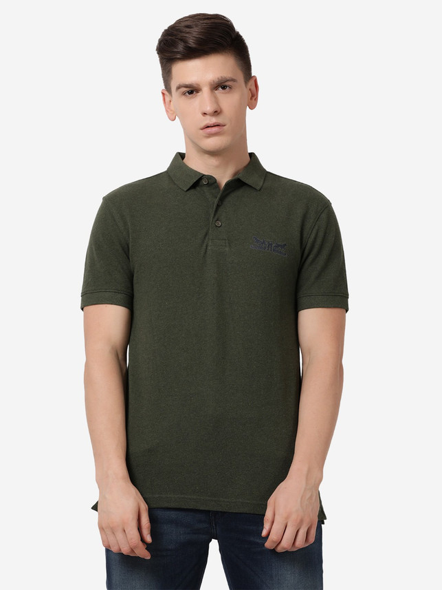 Solid Men Polo Neck Green T-Shirt 