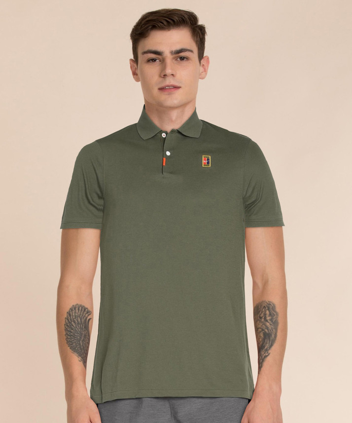 NIKE Solid Men Polo Neck Brown T-Shirt 