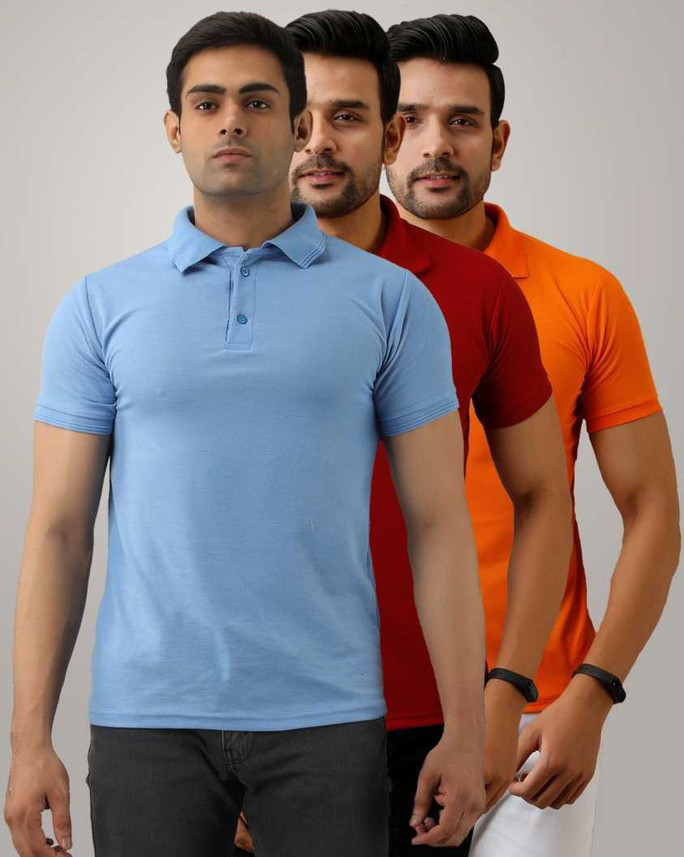 INKKR Solid Men Polo Neck Multicolor T 
