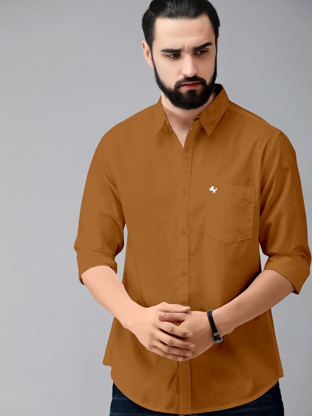 Clother Men Solid Casual Brown Shirt 