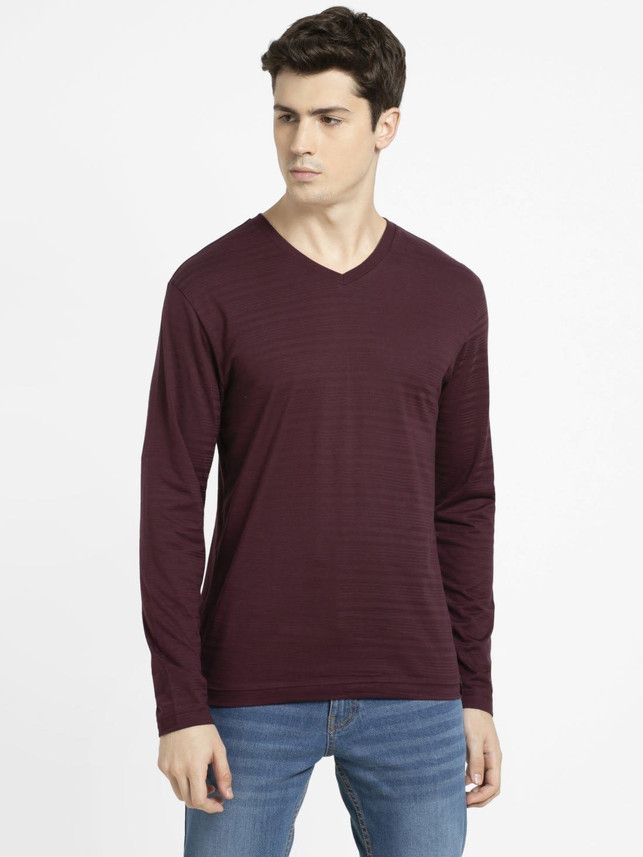 Buy JOCKEY Striped Men V Neck Purple T 