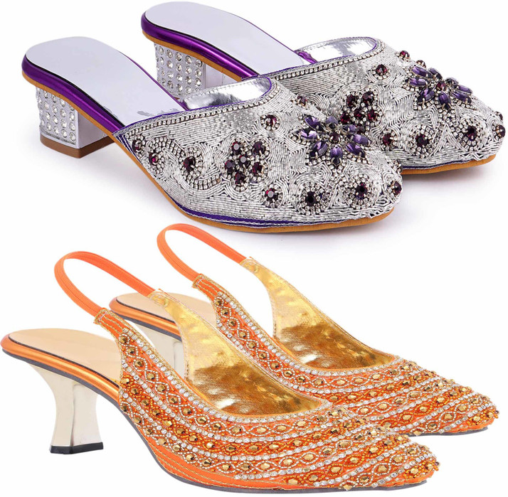 Zionk Women Purple, Orange Heels - Buy 