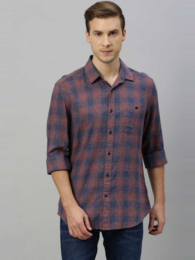 RARE RABBIT Men Checkered Casual Maroon 