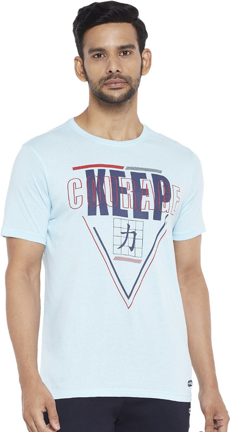 Pantaloons Printed Men Round Neck Blue 