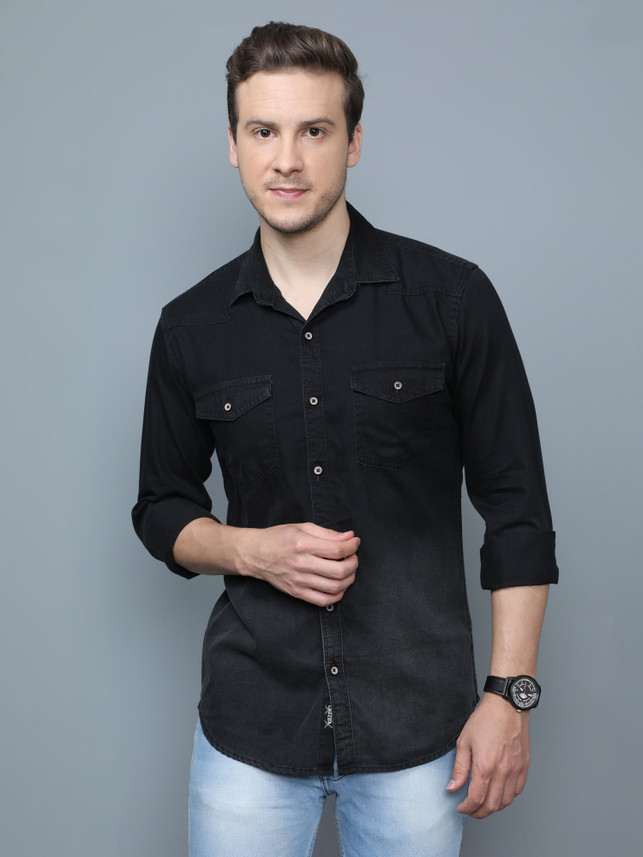 CAZZBA Men Washed Casual Black Shirt 