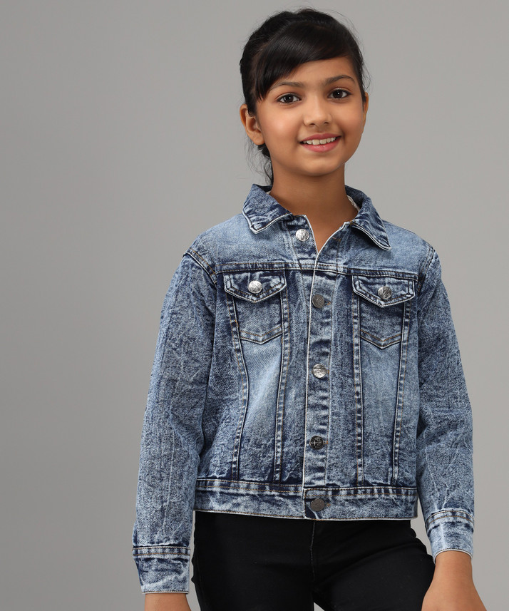 Full Sleeve Washed Girls Denim Jacket 